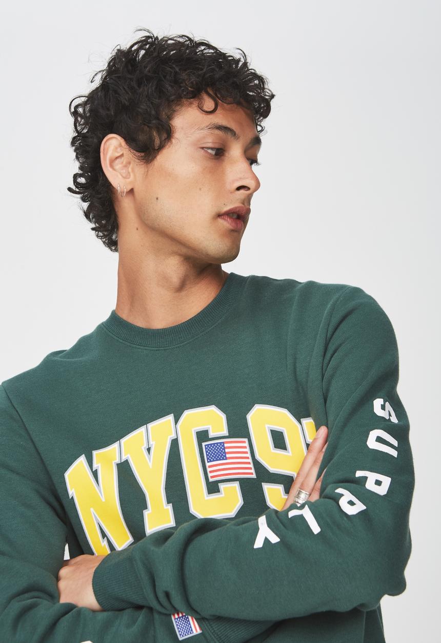 Cotton On - NYC 91 athletics crew fleece - green