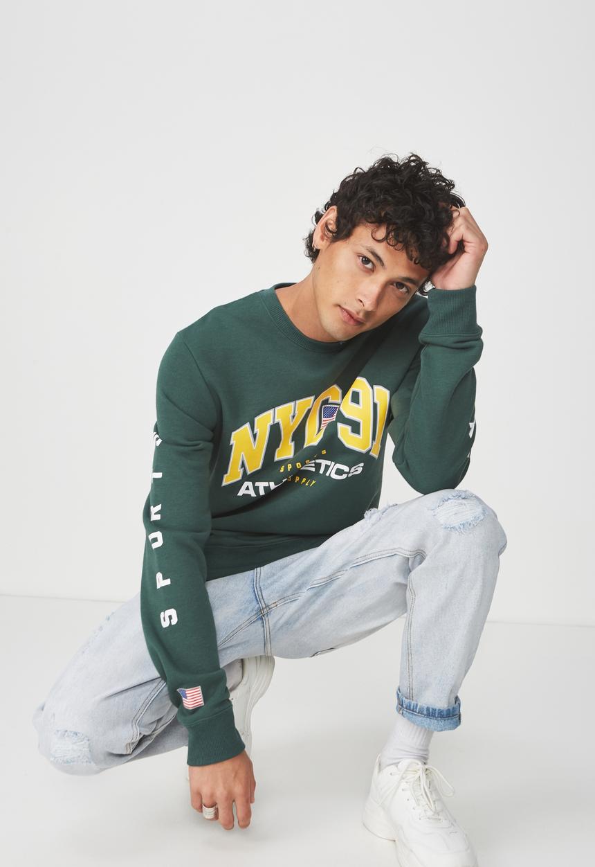 Cotton On - NYC 91 athletics crew fleece - green