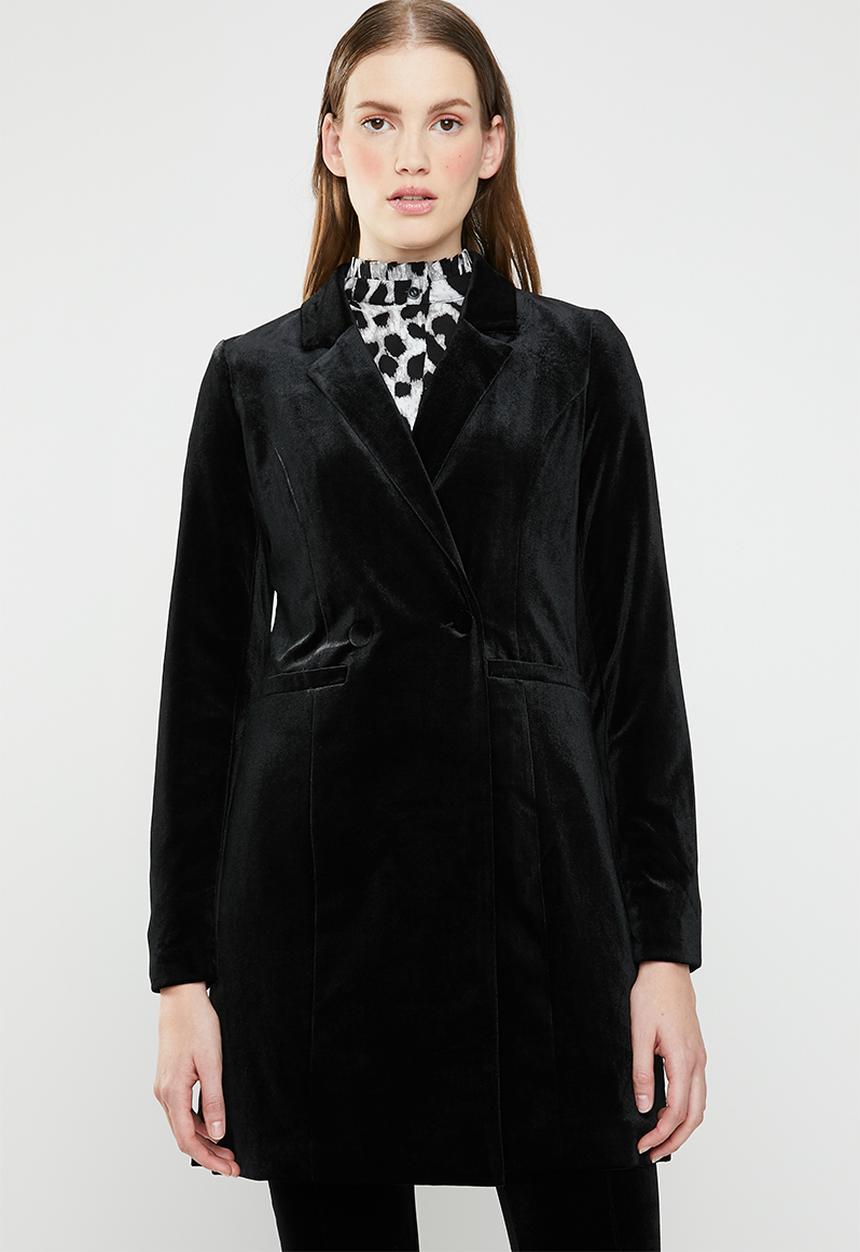 ONLY - Luxe longline velvet blazer - black