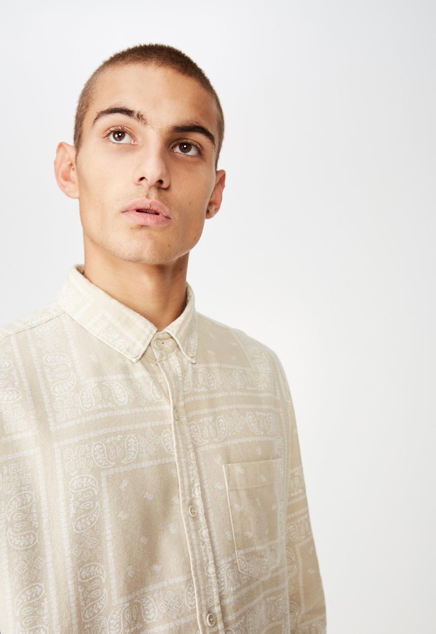 Cotton On - Long sleeve printed flannel shirt -  cream