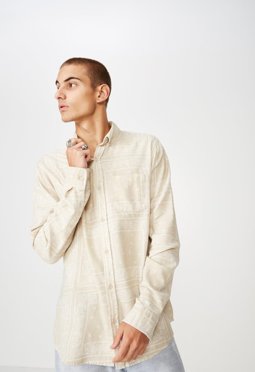 Cotton On - Long sleeve printed flannel shirt -  cream