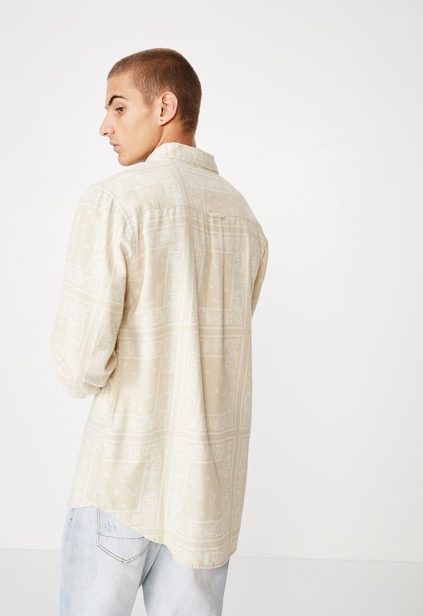 Cotton On - Long sleeve printed flannel shirt -  cream