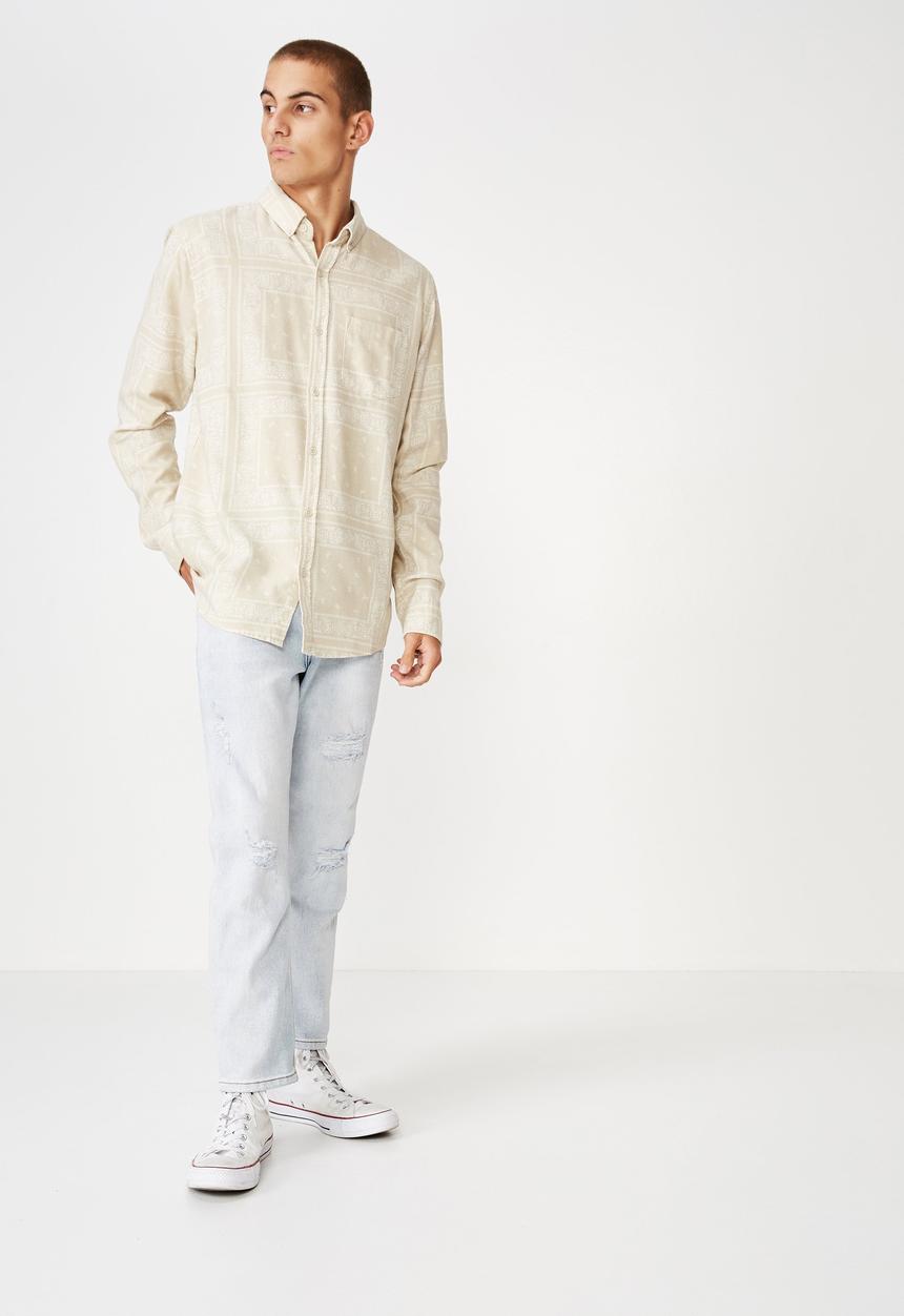 Cotton On - Long sleeve printed flannel shirt -  cream