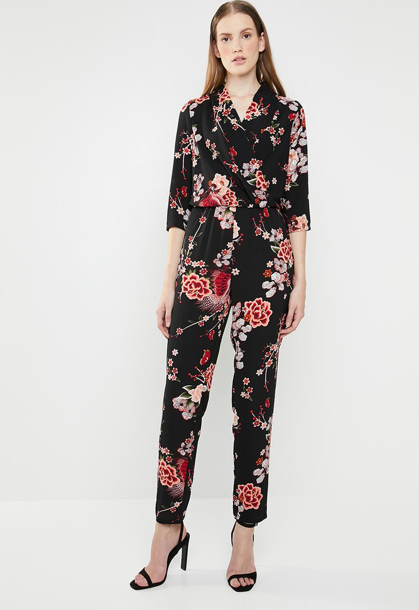 ONLY - Nova lux printed wrap 3/4 sleeve jumpsuit - multi