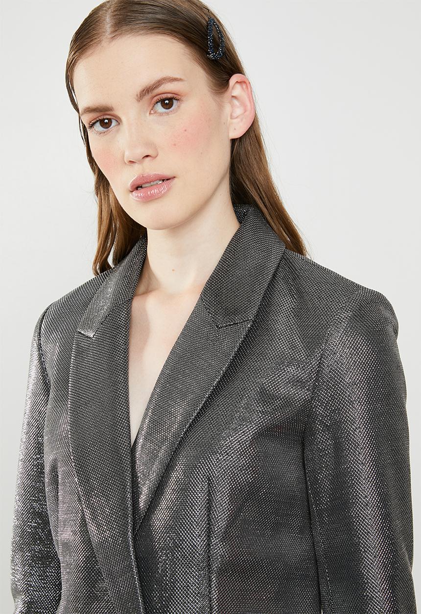 ONLY - Shiny double breasted blazer - silver