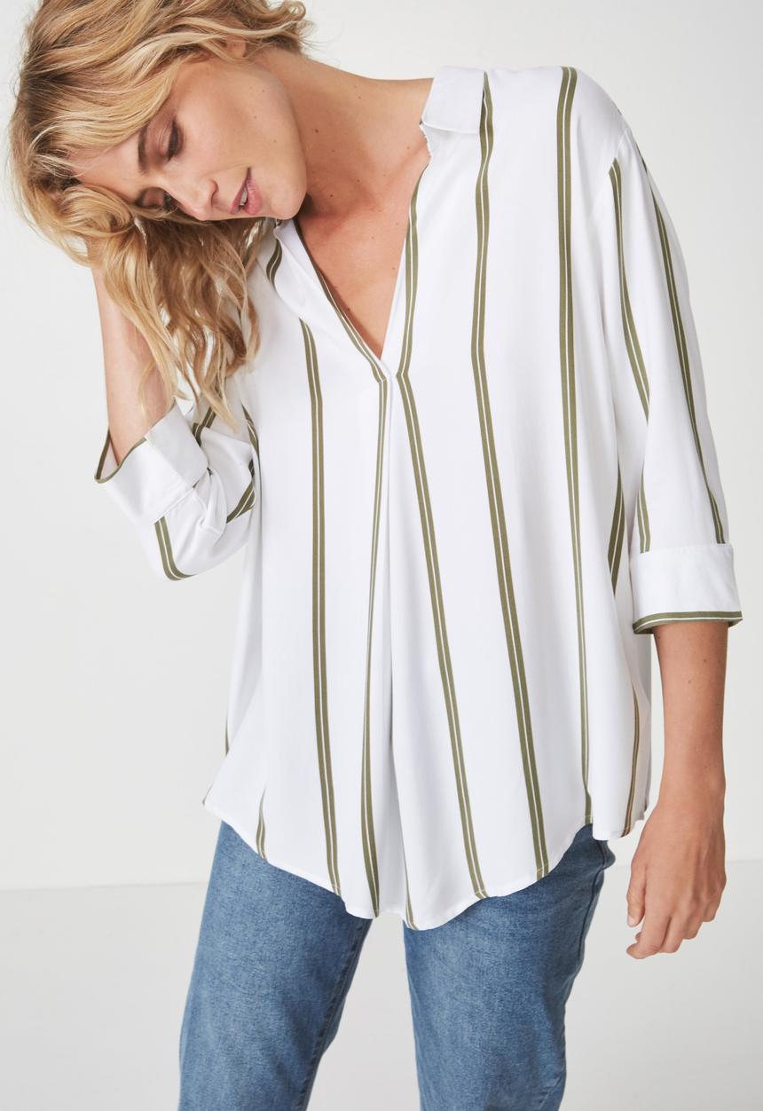 Cotton On - Lexie popover shirt - white & khaki