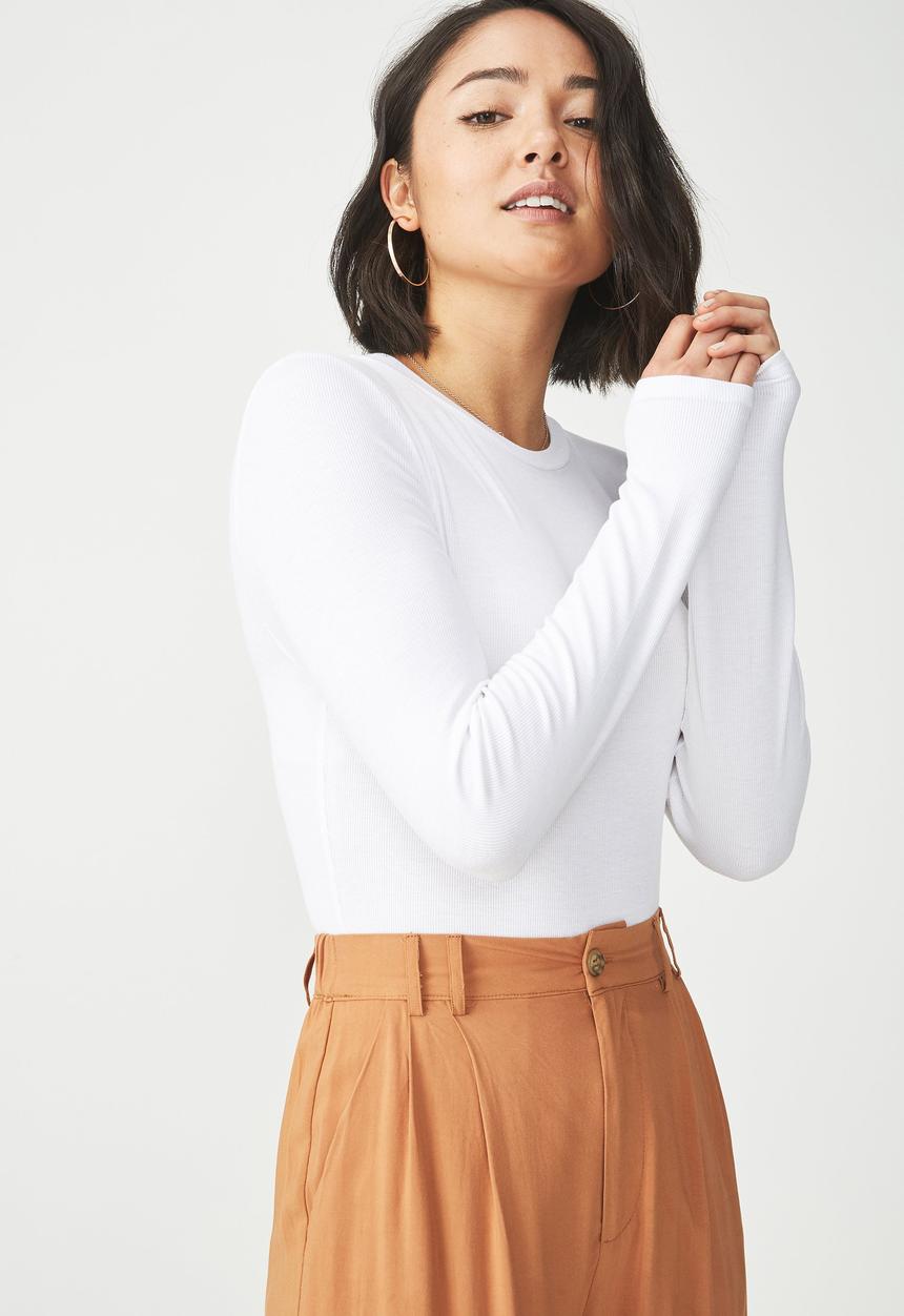 Cotton On - Baby tee long sleeve bodysuit - white