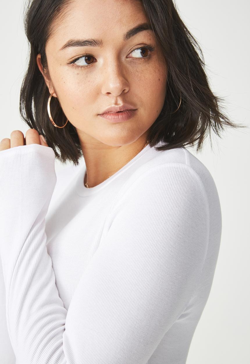 Cotton On - Baby tee long sleeve bodysuit - white