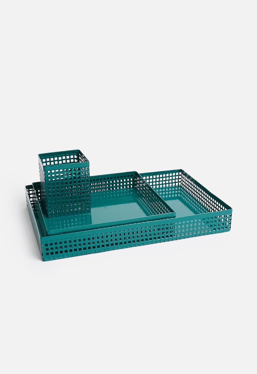 Sixth Floor - Perforated tray storage set of 3 - teal