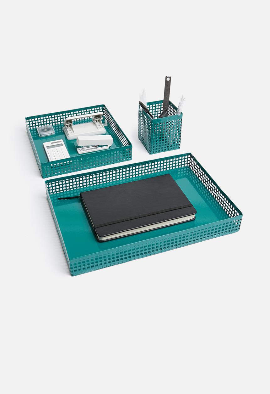 Sixth Floor - Perforated tray storage set of 3 - teal