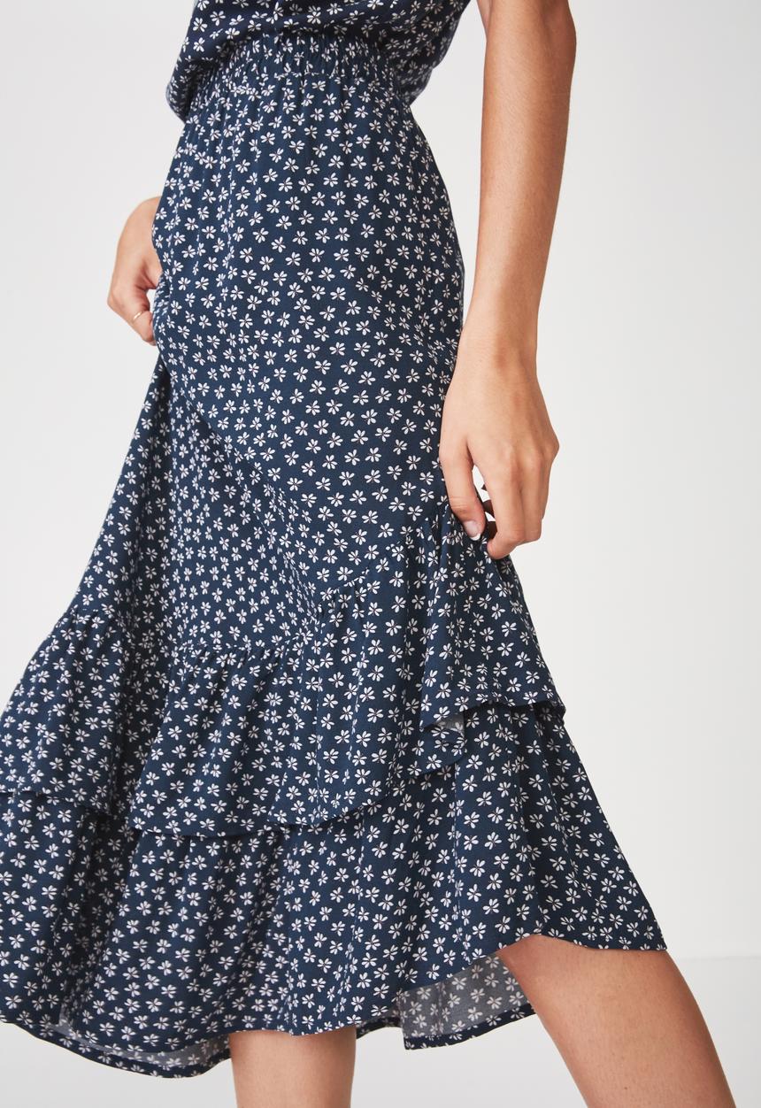 Cotton On - Woven rikki ruffle midi skirt - navy & white