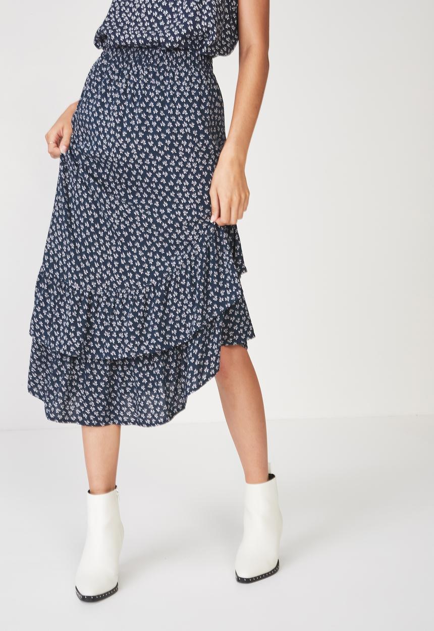 Cotton On - Woven rikki ruffle midi skirt - navy & white