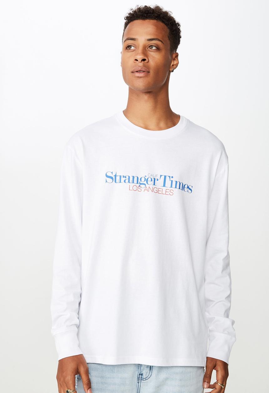 Cotton On - Stranger times Tbar long sleeve tee - white