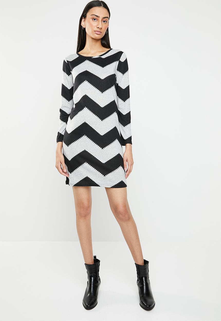 ONLY - Elcos zig zag bodycon dress - grey
