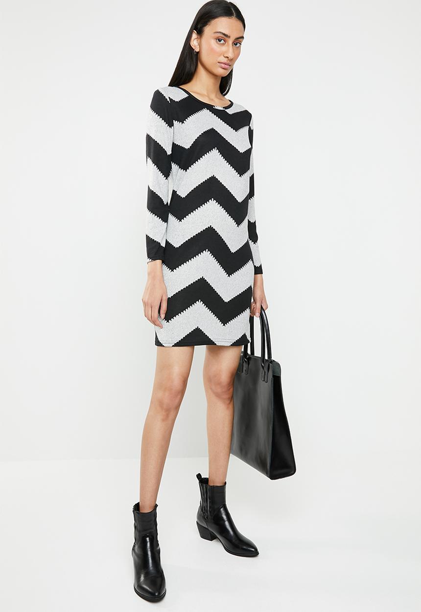 ONLY - Elcos zig zag bodycon dress - grey