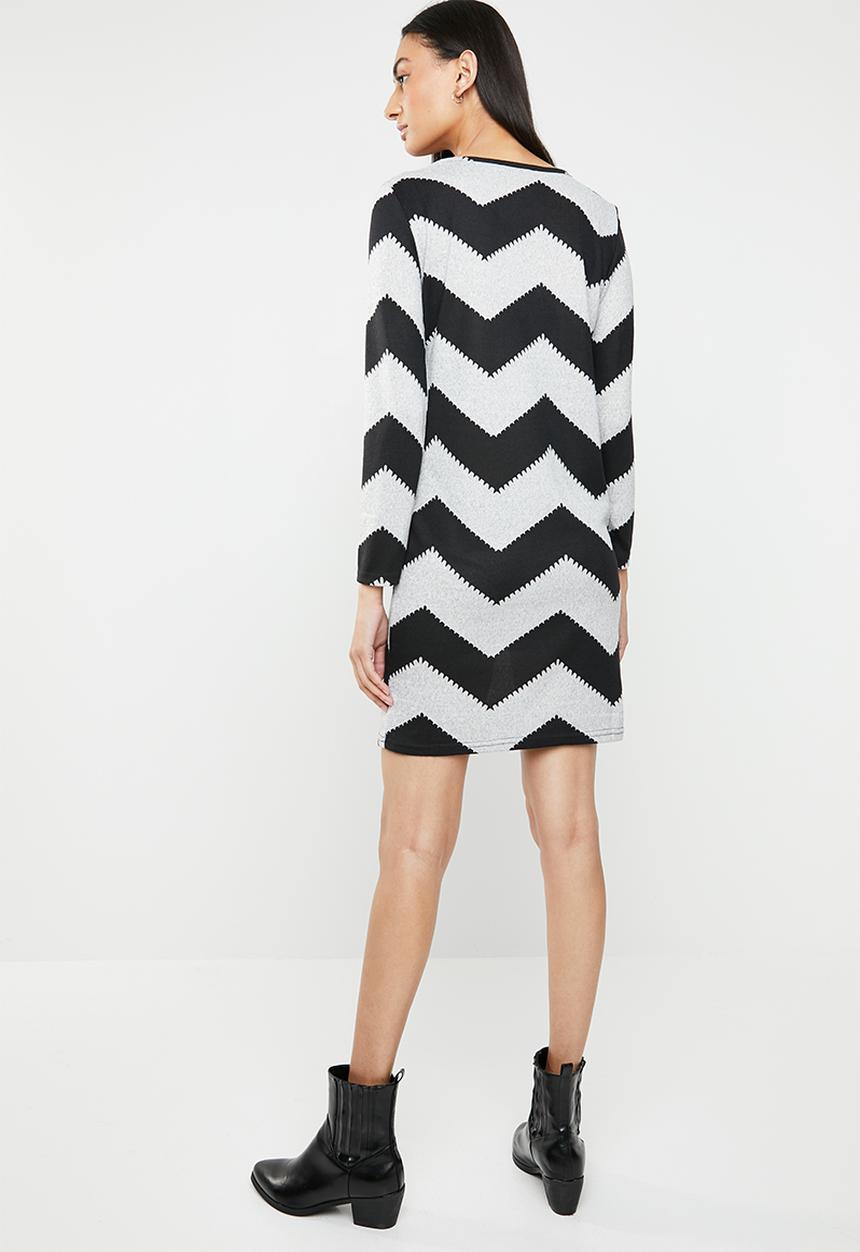 ONLY - Elcos zig zag bodycon dress - grey