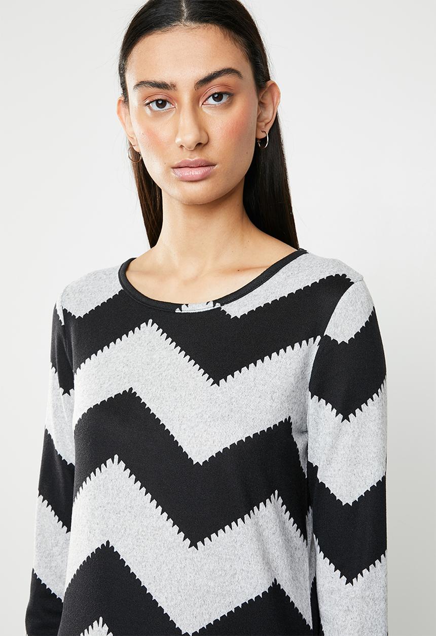 ONLY - Elcos zig zag bodycon dress - grey