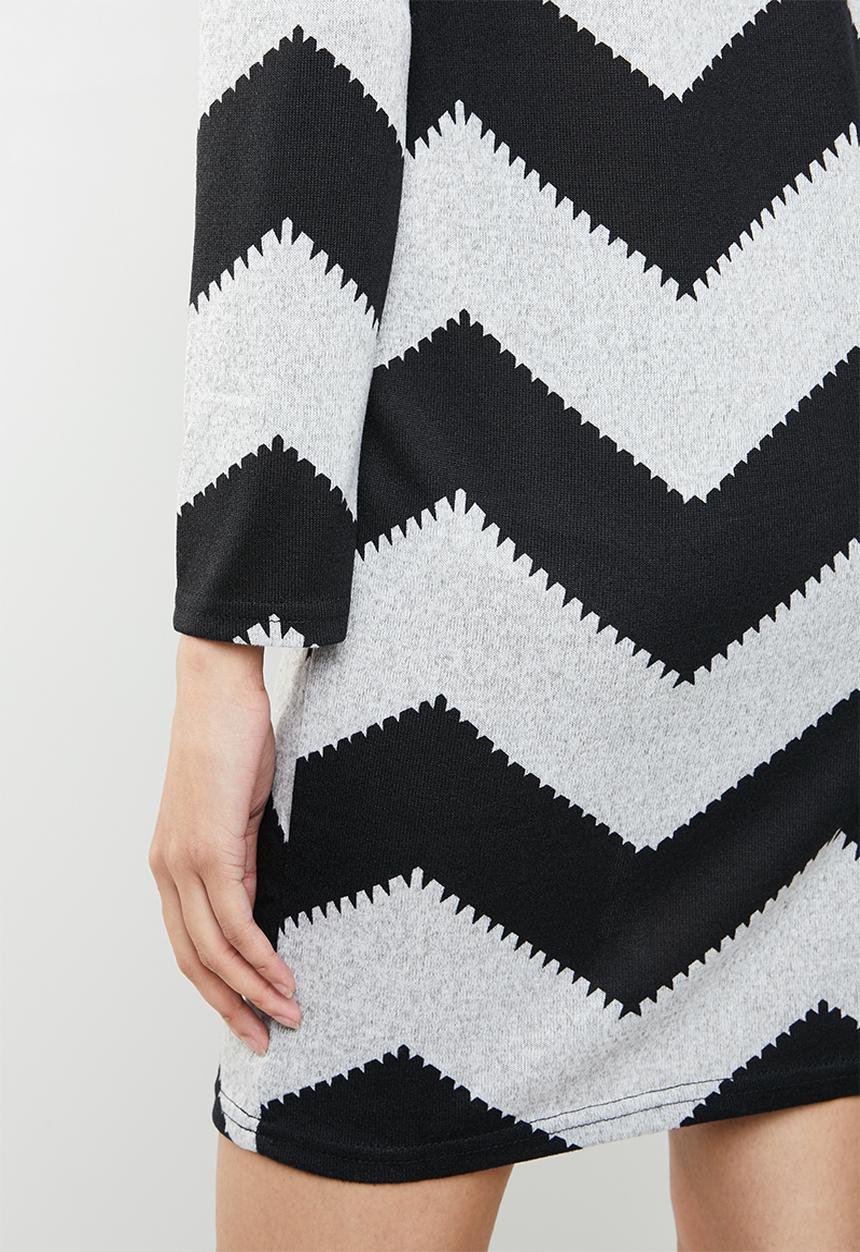 ONLY - Elcos zig zag bodycon dress - grey