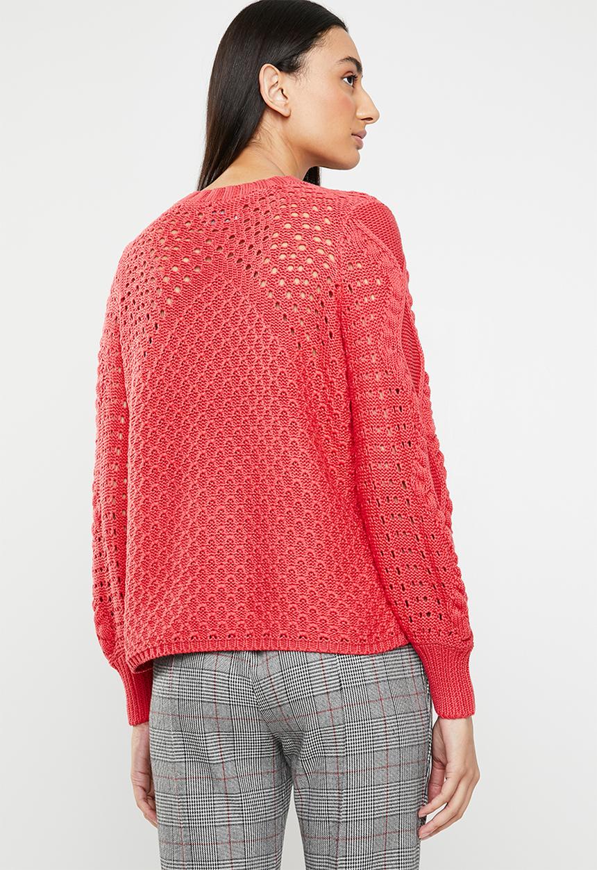ONLY - Hilde long sleeve cable pullover - red