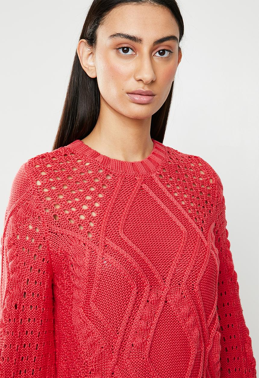 ONLY - Hilde long sleeve cable pullover - red