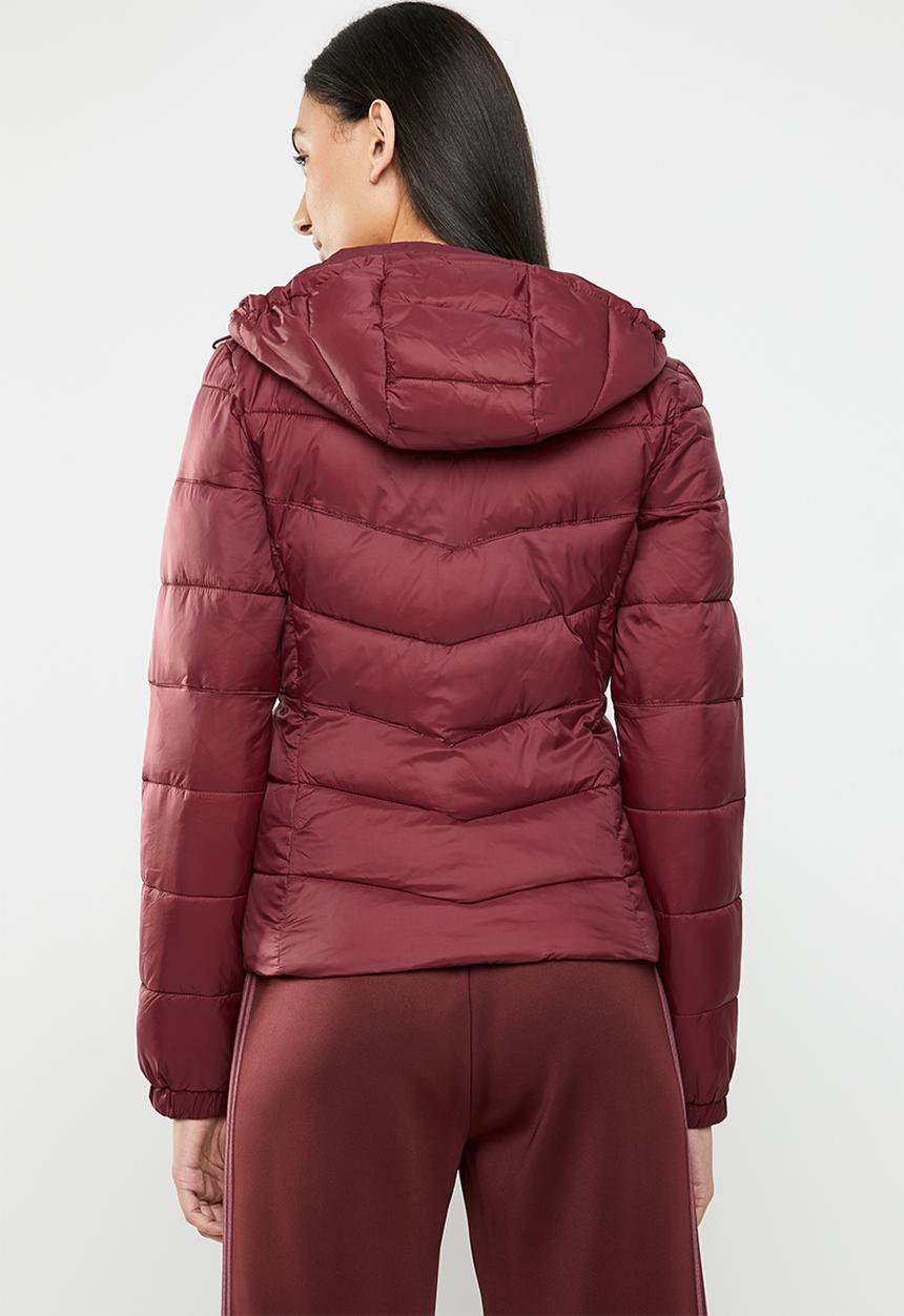 ONLY - North quilted panel hooded jacket - red