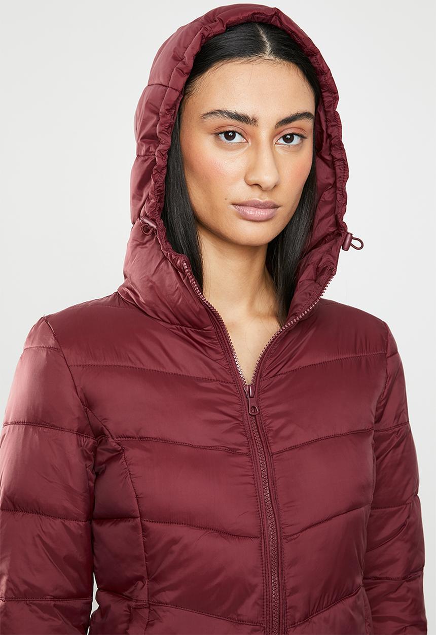 ONLY - North quilted panel hooded jacket - red