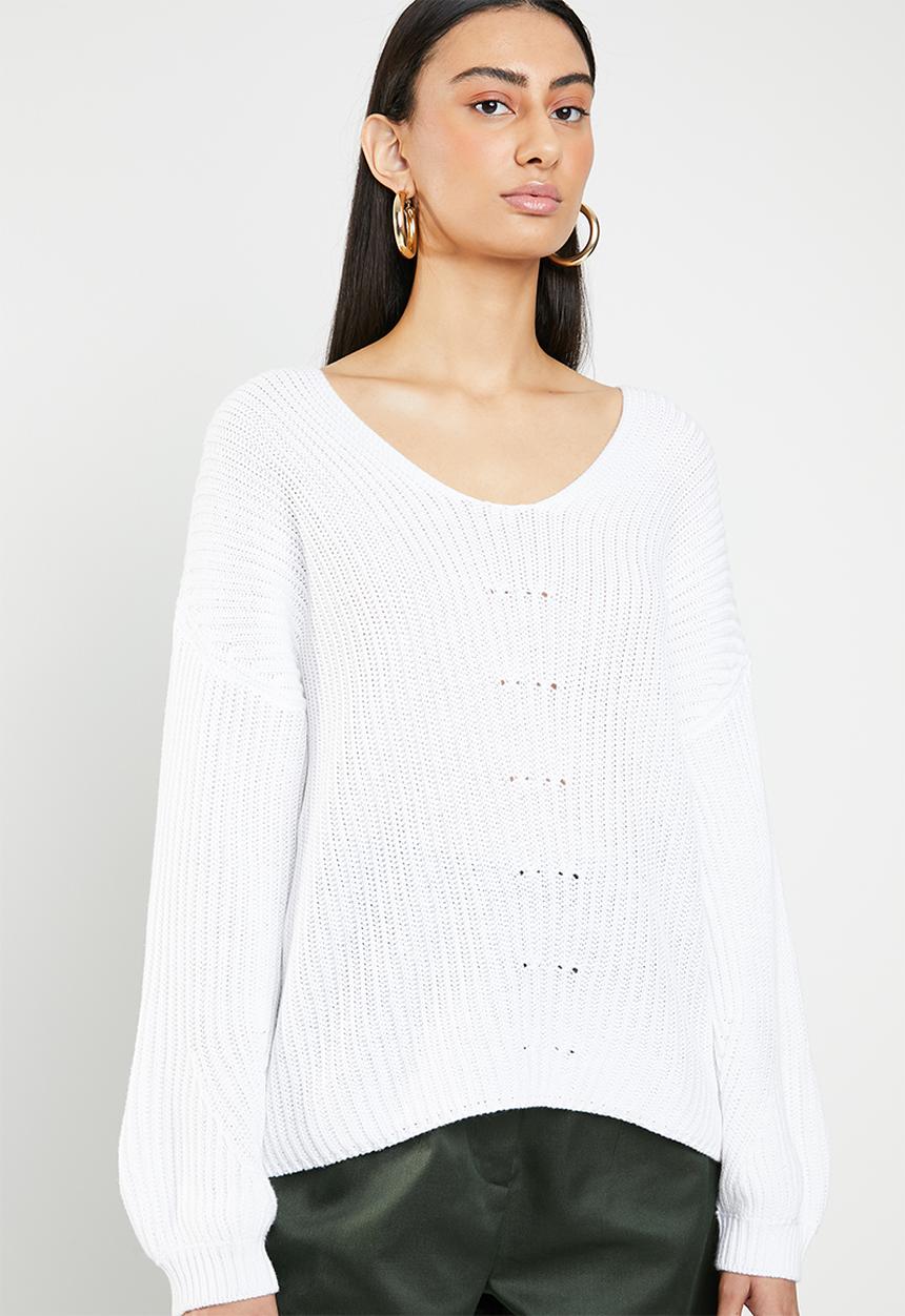 ONLY - Hilde v neck pullover knit - white