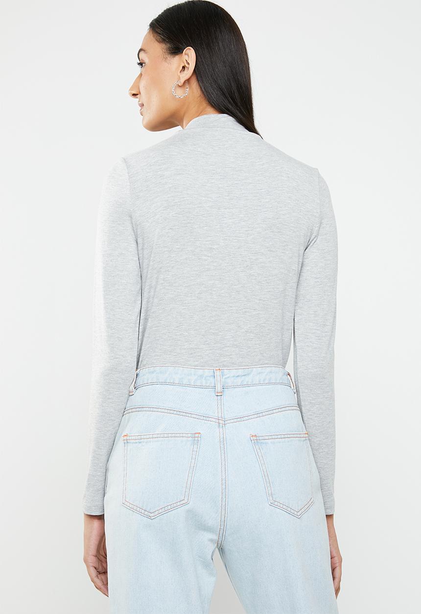 ONLY - Mojo long sleeve ruffle tie blouse - grey