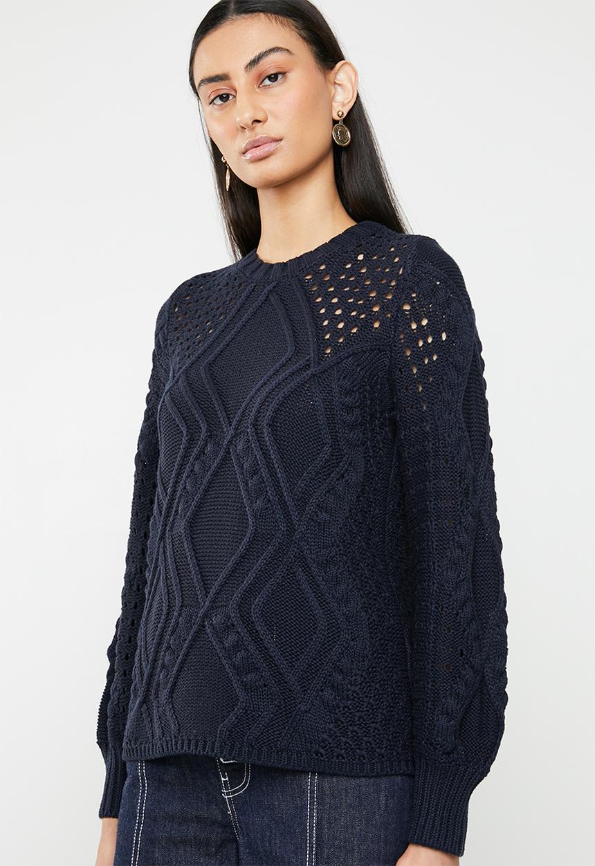 ONLY - Hilde long sleeve cable pullover - navy