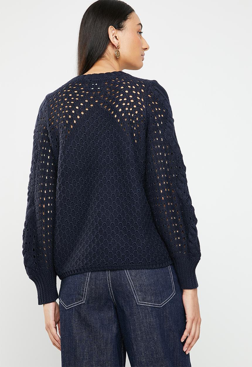 ONLY - Hilde long sleeve cable pullover - navy