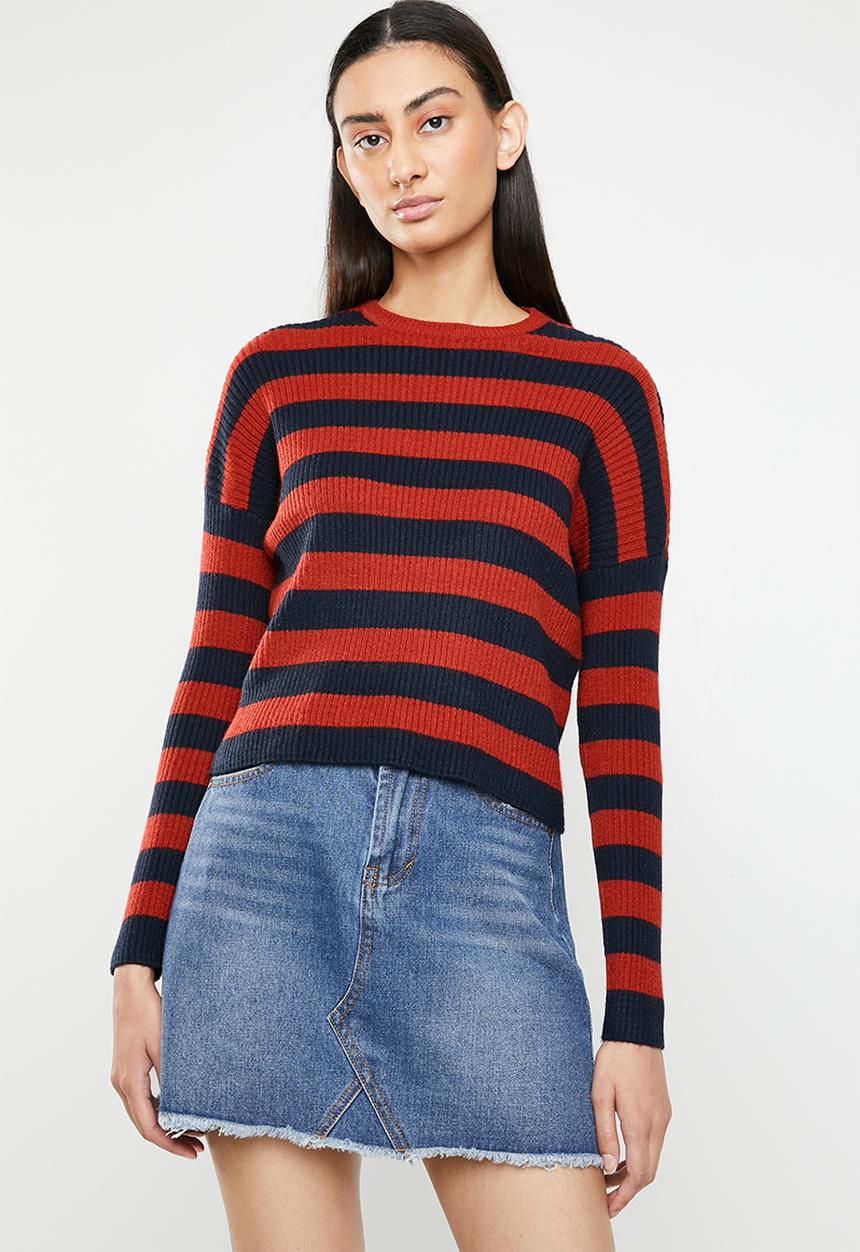ONLY - Gwen long sleeve pullover knit - navy & red