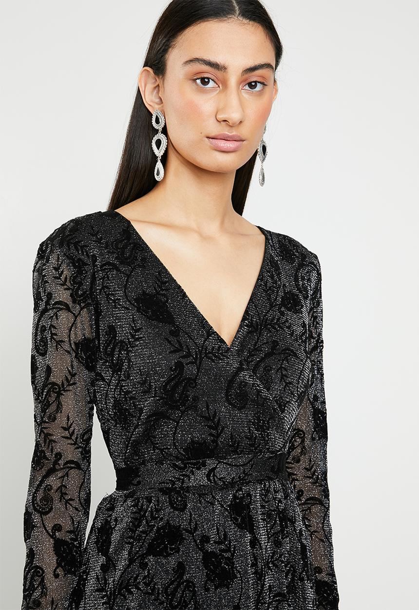 ONLY - Tayla long sleeve lace maxi dress - black