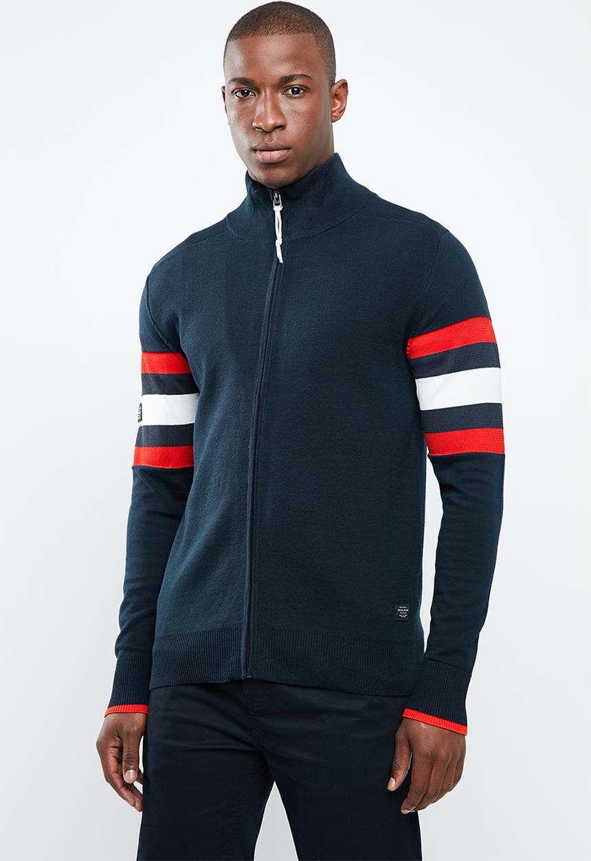 Jack & Jones - Clark knit kigh neck full-zip sweater - navy