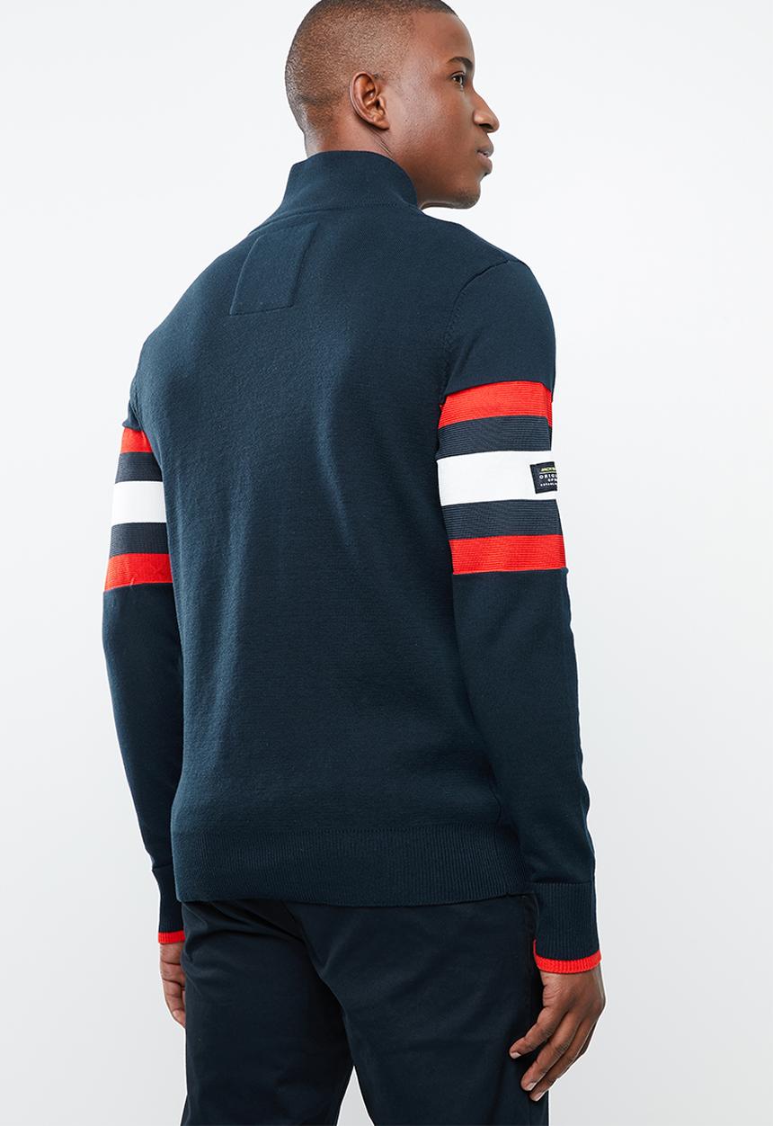 Jack & Jones - Clark knit kigh neck full-zip sweater - navy