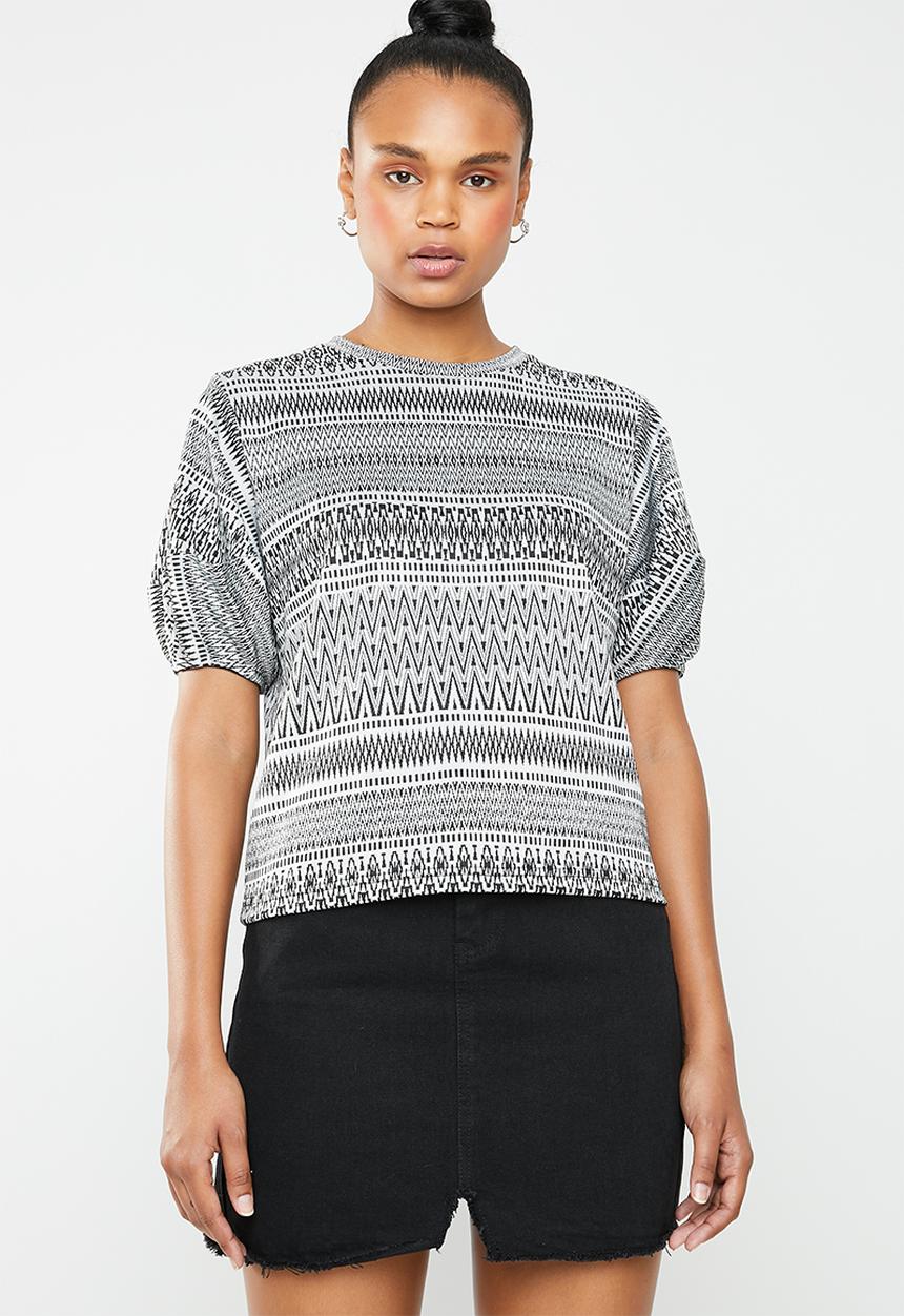 Superbalist - Jaquard puff sleeve boxy top - grey & black