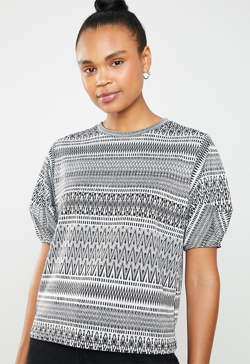 Superbalist - Jaquard puff sleeve boxy top - grey & black
