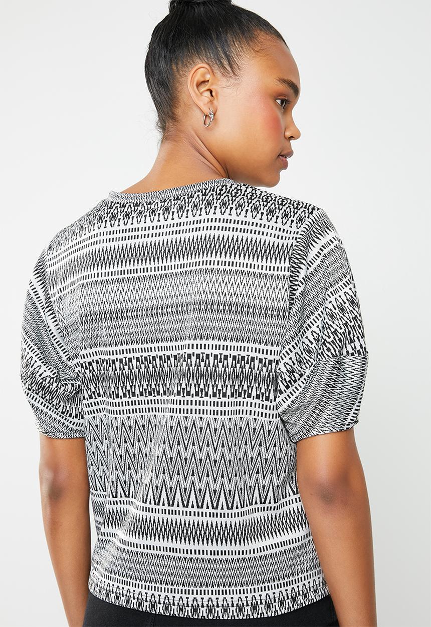 Superbalist - Jaquard puff sleeve boxy top - grey & black