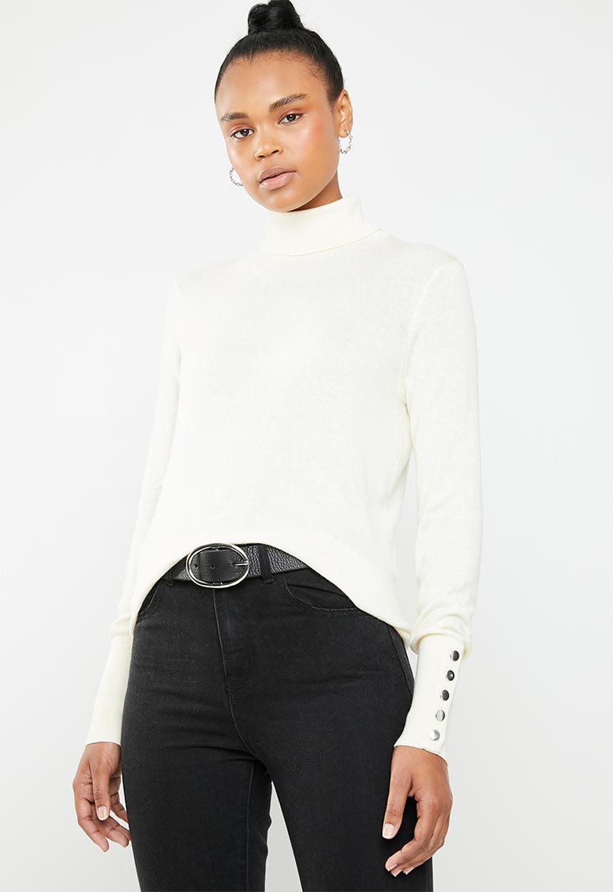 Vero Moda - Milda long sleeve rollneck button knit - neutral 