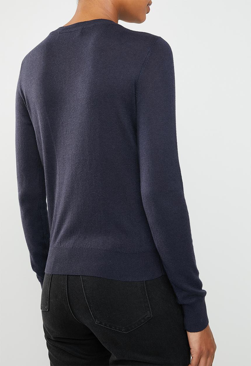 Vero Moda - Milda long sleeve round neck button knit - navy