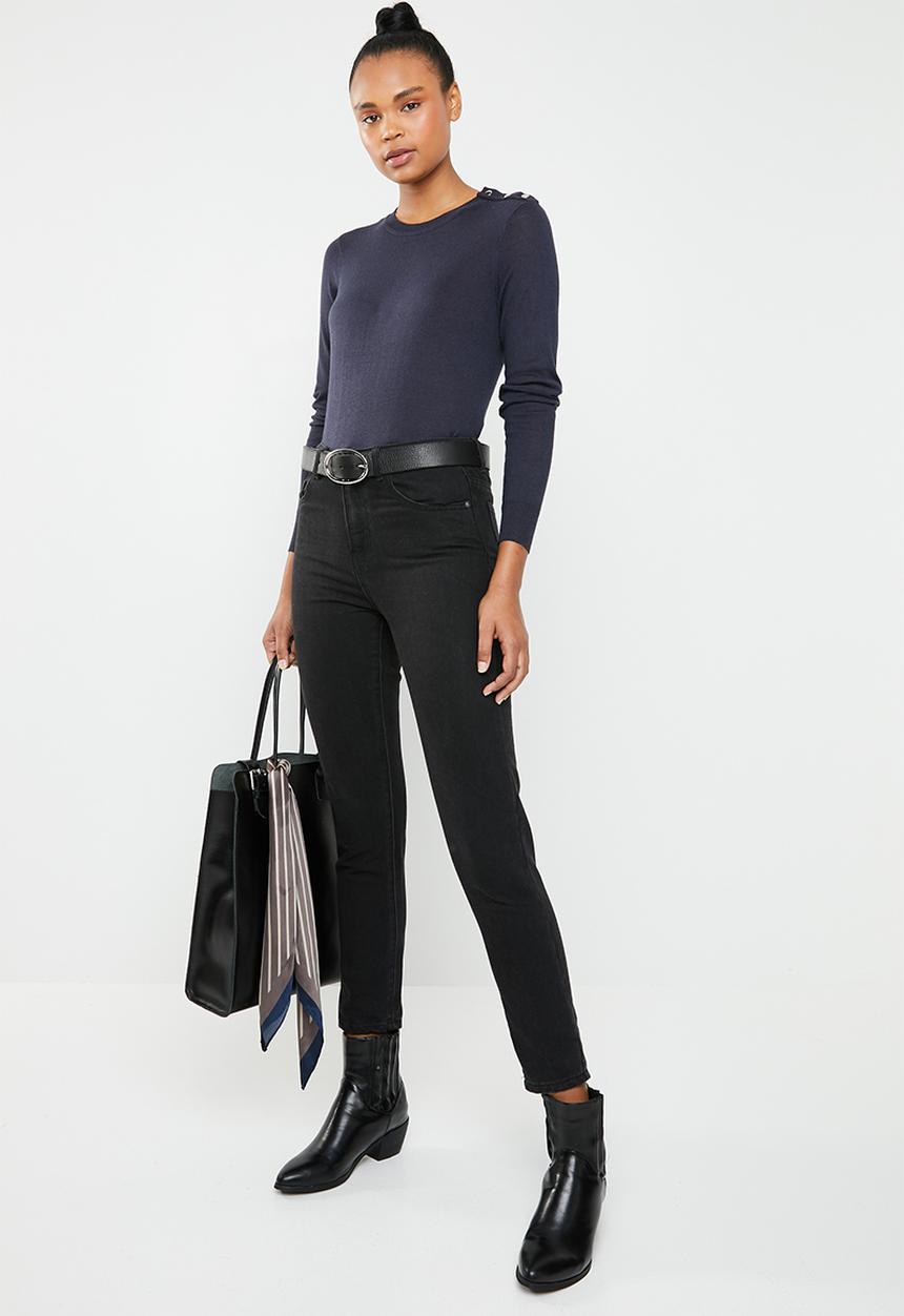 Vero Moda - Milda long sleeve round neck button knit - navy