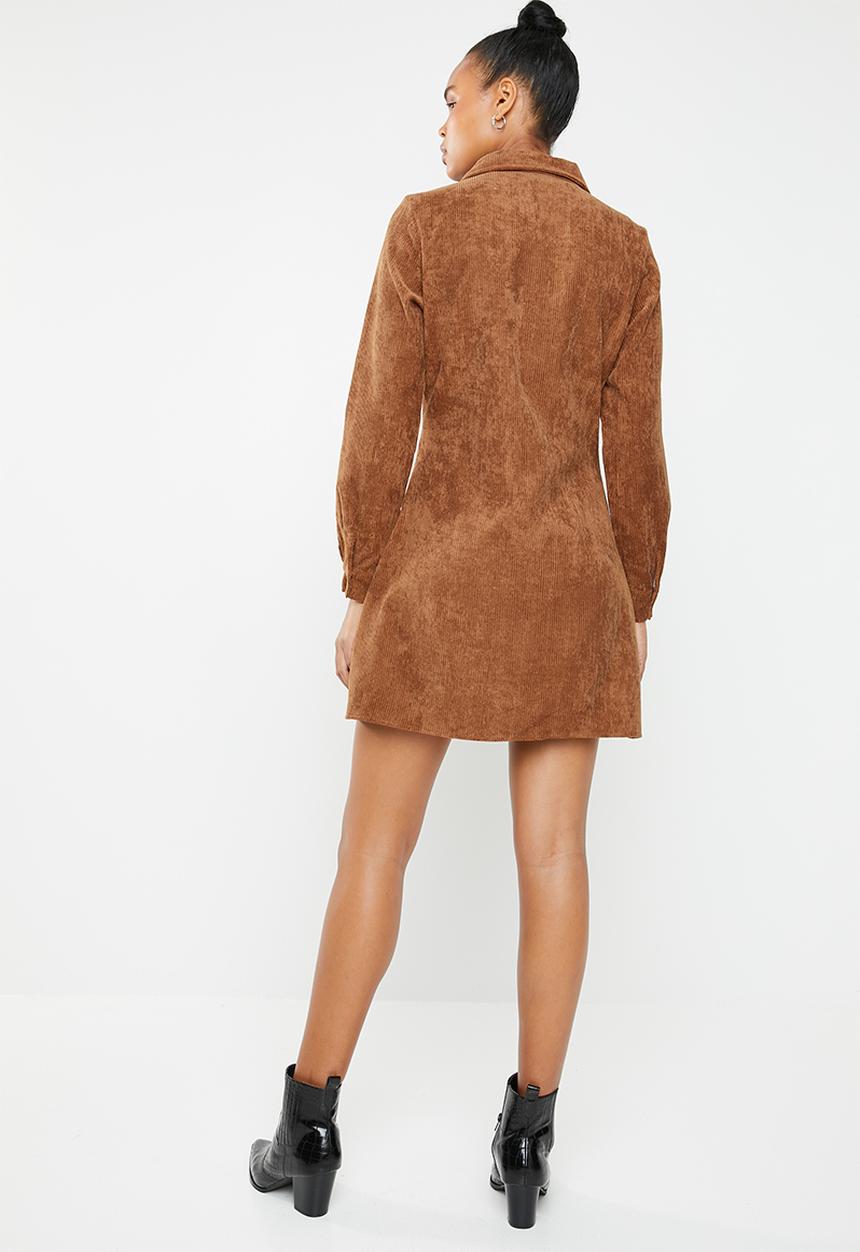 Missguided - Corduroy skater shirt dress - brown