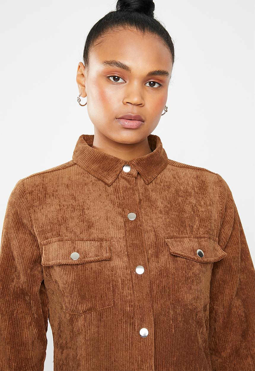 Missguided - Corduroy skater shirt dress - brown