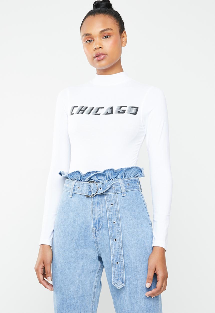 Missguided - Chicago high neck long sleeve bodysuit - white