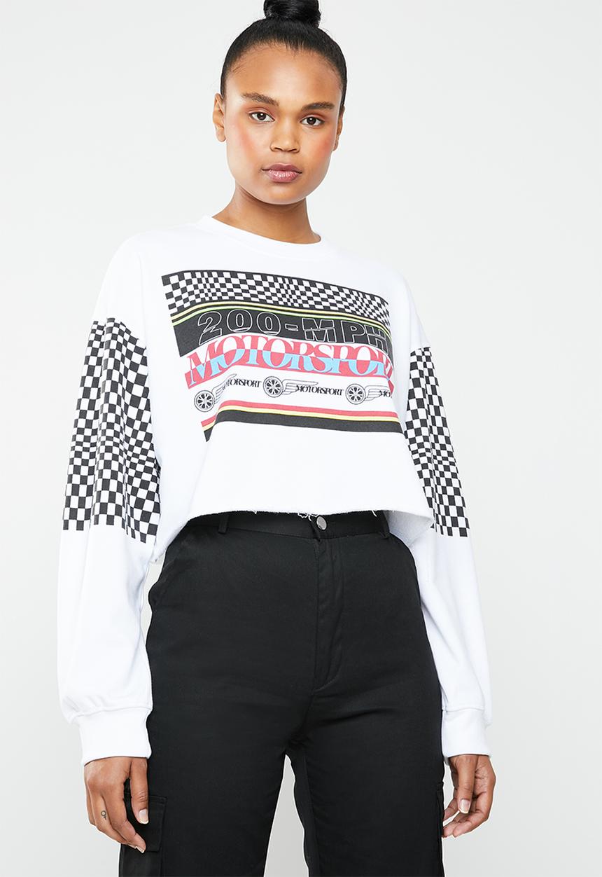 Missguided - Motorsport crop sweat - white