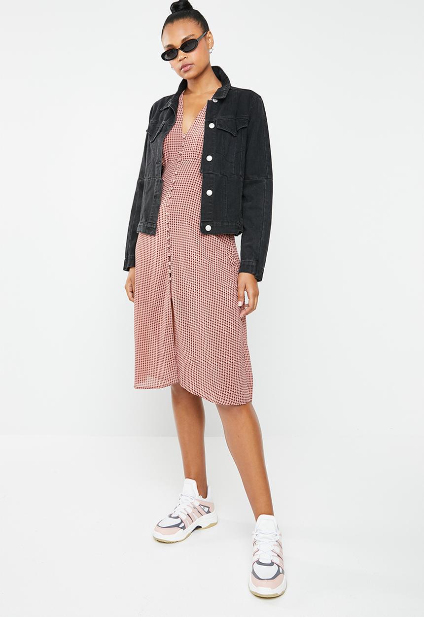 Missguided - Chiffon houndstooth button down midi dress - pink