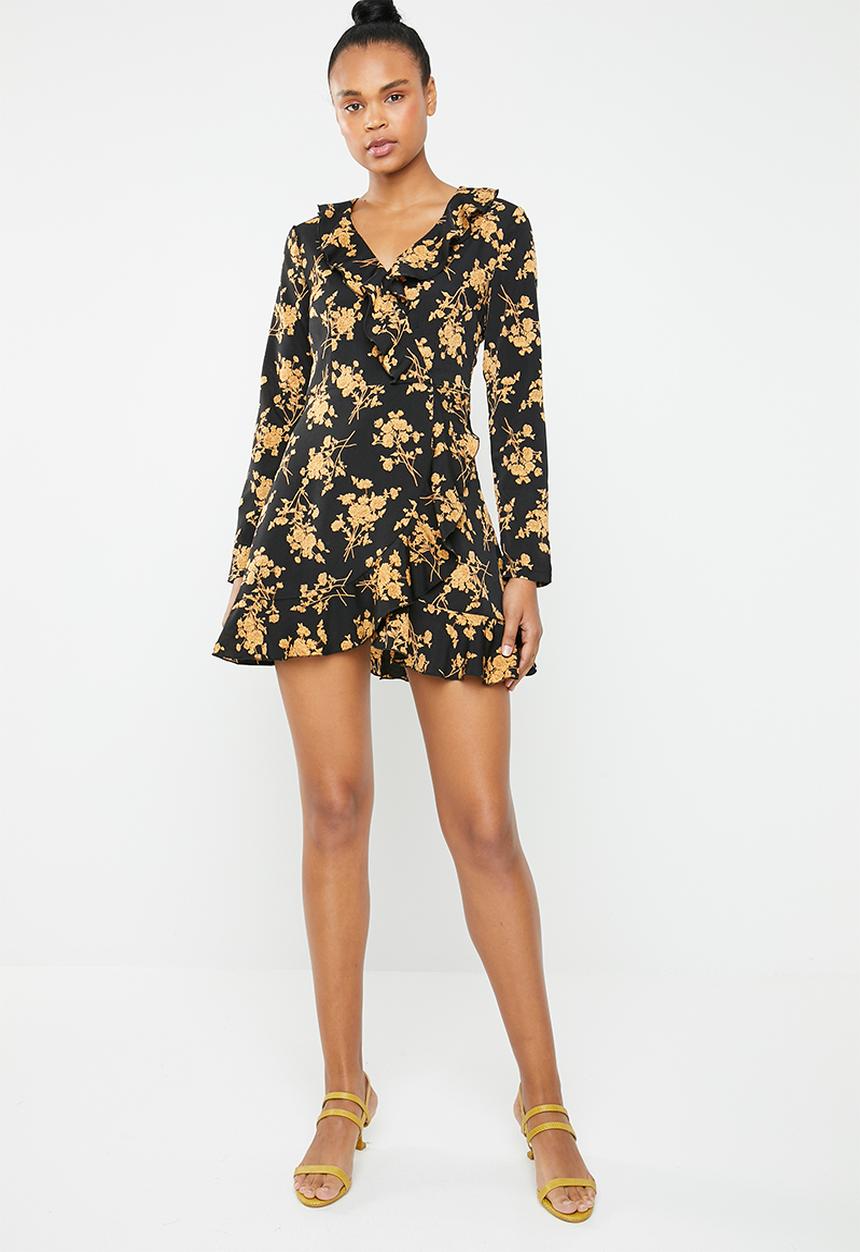 Missguided - Ruffle tea dress - black & yellow