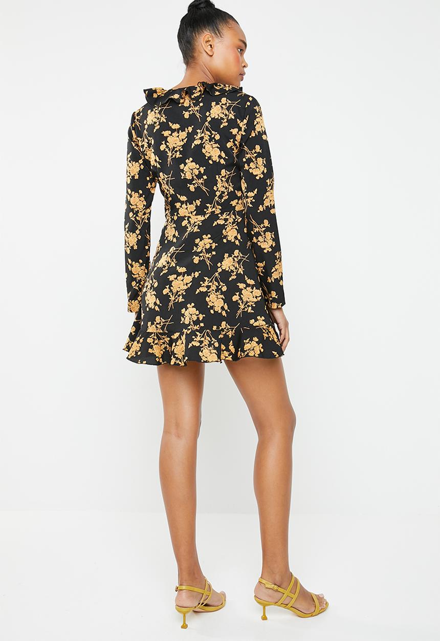 Missguided - Ruffle tea dress - black & yellow