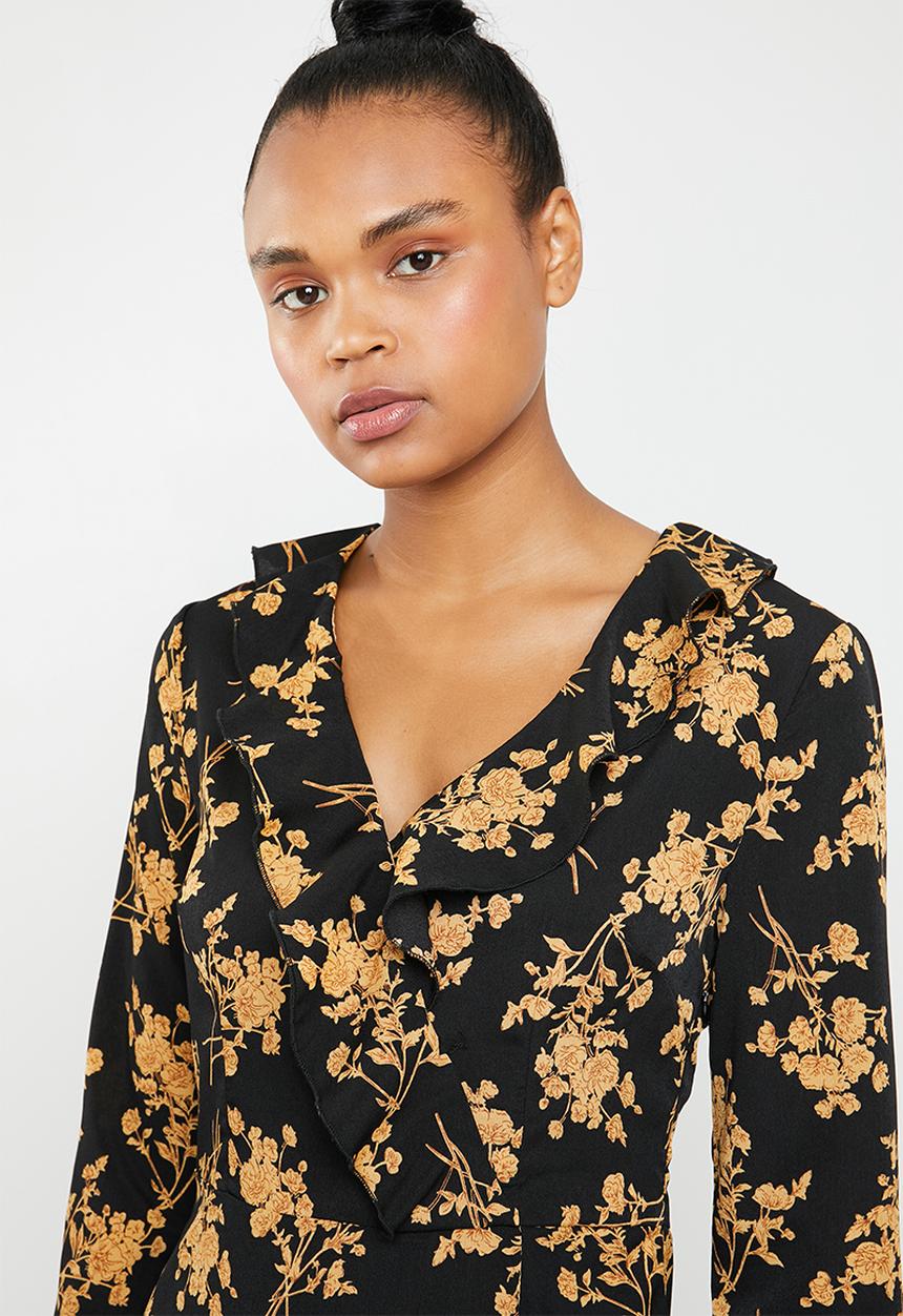 Missguided - Ruffle tea dress - black & yellow