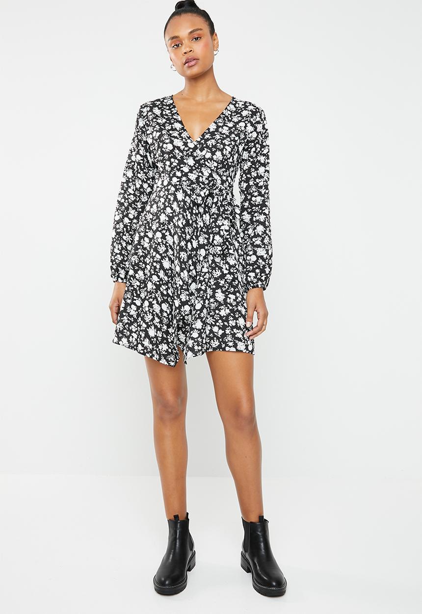 Missguided - Wrap side tea dress - black & white