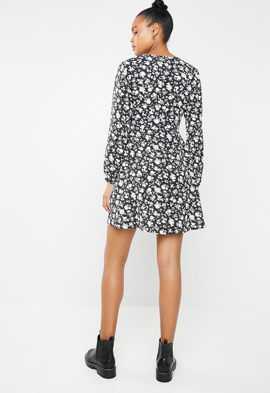 Missguided - Wrap side tea dress - black & white